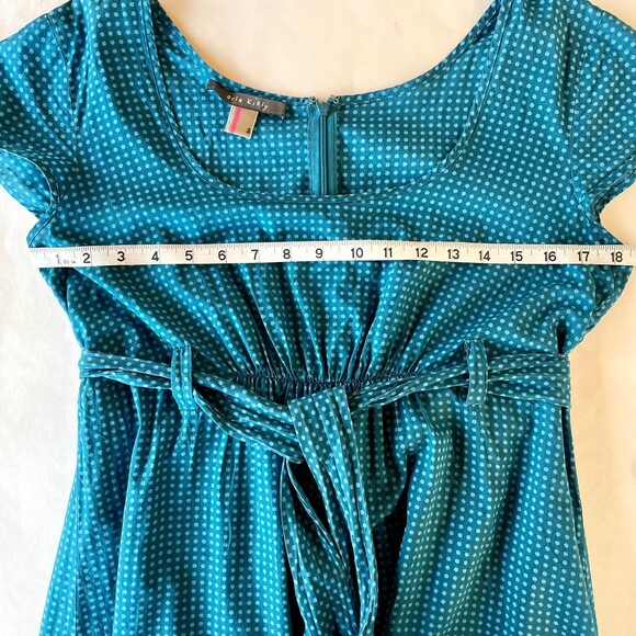Orla Kiely Women's Grid Dot Cap Sleeve A-Line Belted Bow Dress in Blue & Teal 8 - Picture 10 of 11